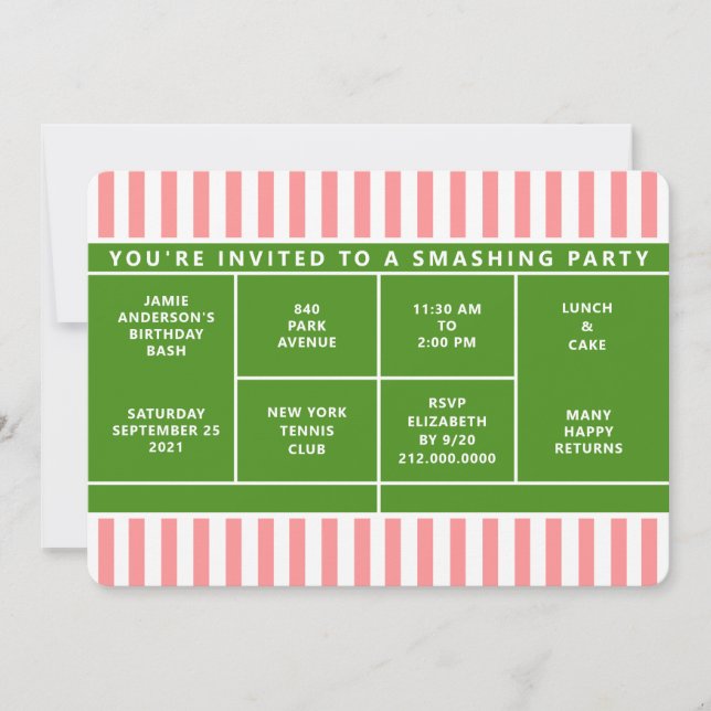 Invitation à une fête de tennis (Devant)