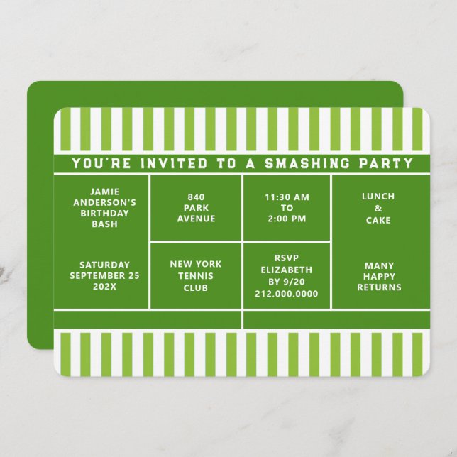 Invitation à une fête de tennis (Devant / Derrière)