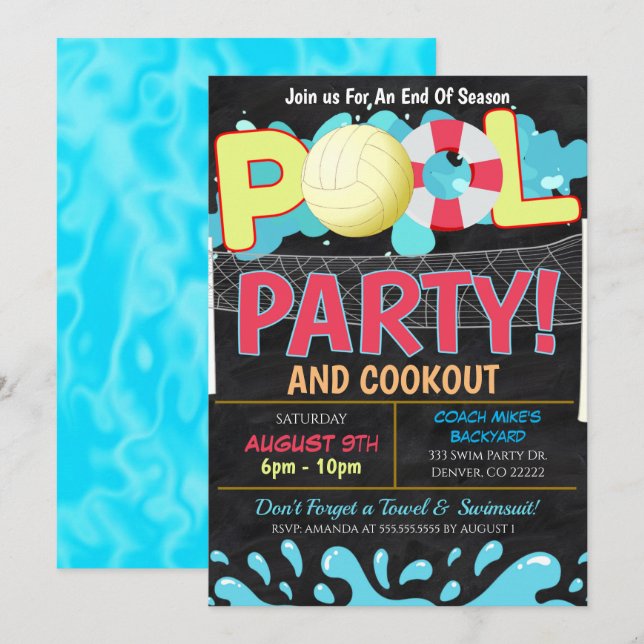 Invitation à une fête de volley-ball en piscine l' (Devant / Derrière)