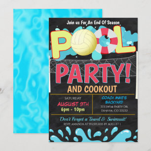Invitation à une fête de volley-ball en piscine l'