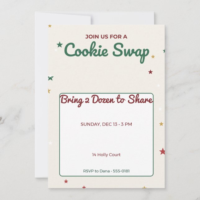 Invitation à une fête d'échange de biscuits de Noë (Devant)