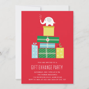 Invitation à une fête d'échange de cadeaux éléphan