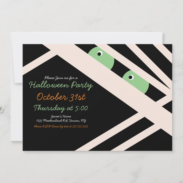 Invitation à une fête déguisée en momie pour Hallo (Devant)