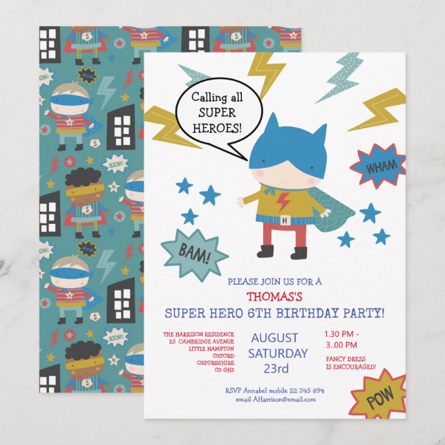 Invitation à une fête d'enfants sur le thème des s (Devant / Derrière)