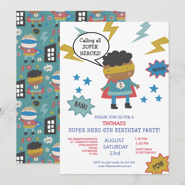 Invitation à une fête d'enfants sur le thème des s (Devant / Derrière)
