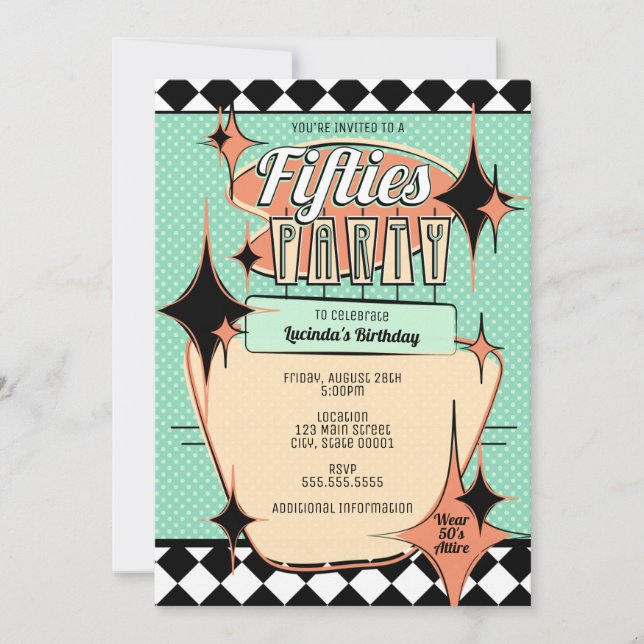 Invitation à une fête des années cinquante de styl (Devant)