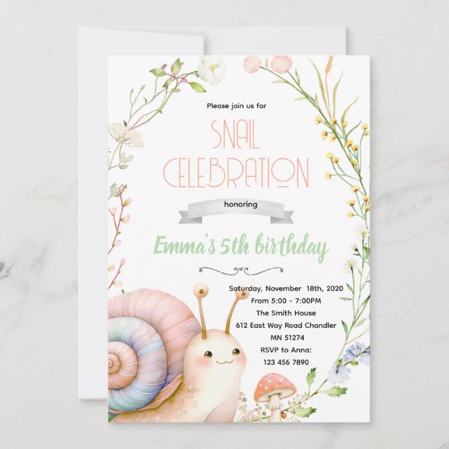 Invitation à une fête d'escargot mignon (Devant)