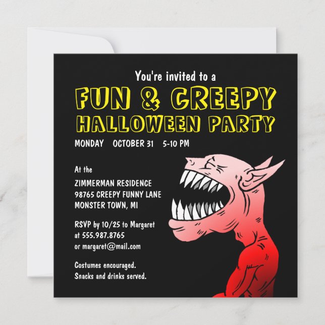 Invitation à une fête d'Halloween amusante et effr (Devant)