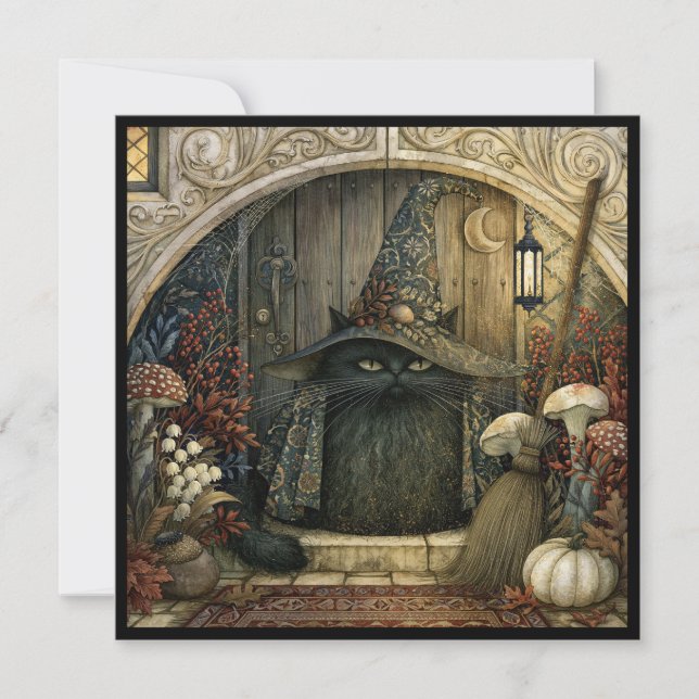 Invitation à une fête d'Halloween avec un chat noi (Devant)
