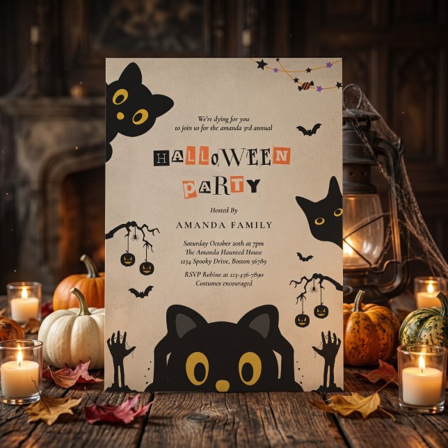 Invitation à une fête d'Halloween avec un chat noi (Créateur téléchargé)