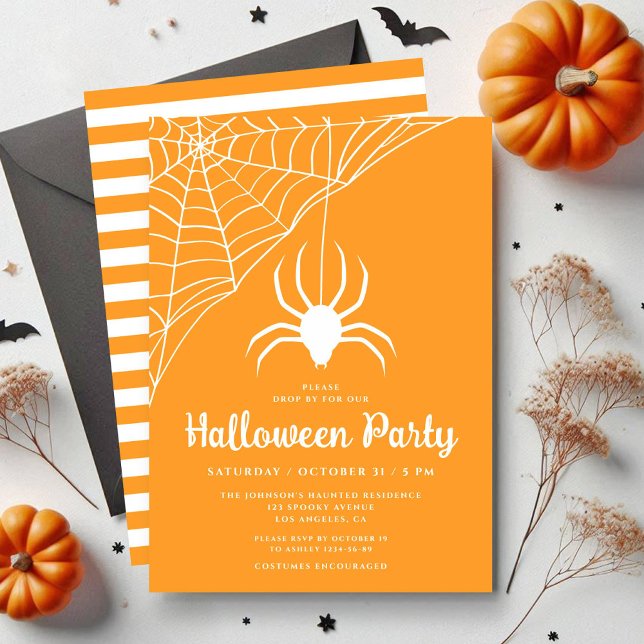 Invitation à une fête d'Halloween avec une araigné (Cute Spider Halloween Party Invitation)