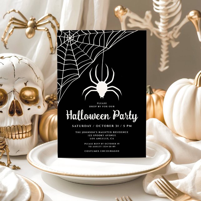 Invitation à une fête d'Halloween avec une araigné (Cute Black Spider Halloween Party Invitation)