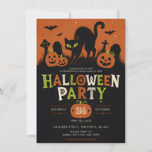 Invitation à une fête d'Halloween - Chat Noir