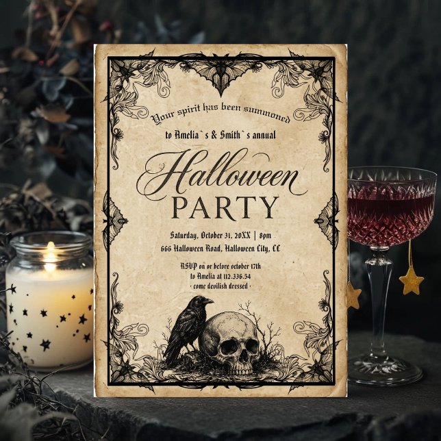 Invitation à une fête d'Halloween | Crâne de corbe (Créateur téléchargé)