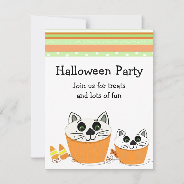 Invitation à une fête d'Halloween Cupcake de chat (Devant)