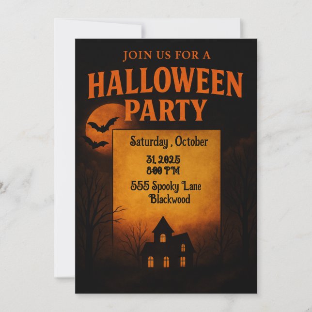 Invitation à une fête d'Halloween dans une maison  (Devant)