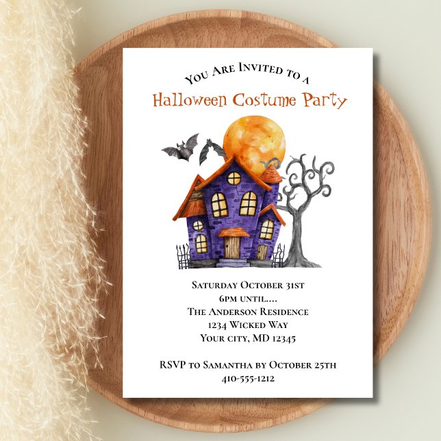 Invitation à une fête d'Halloween dans une maison  (Haunted House Halloween Costume Party Invitation. Printed or Digital Download)