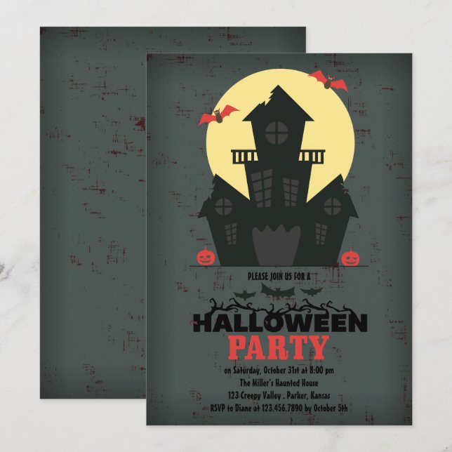Invitation à une fête d'Halloween dans une maison  (Devant / Derrière)