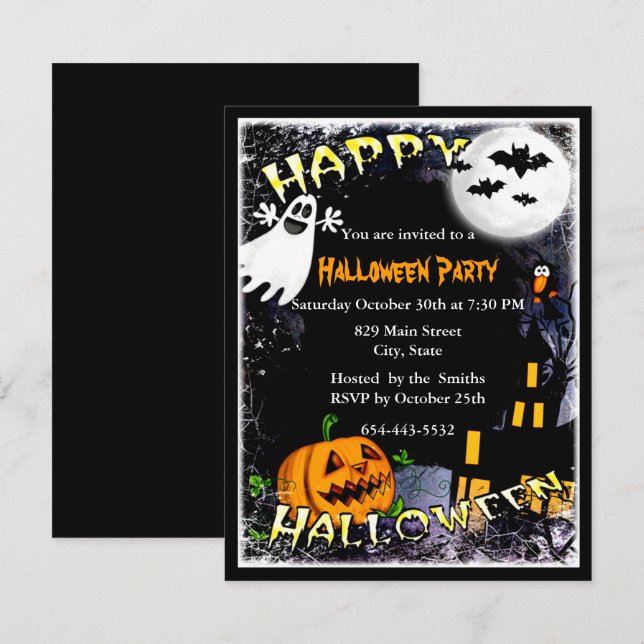 Invitation à une fête d'Halloween dans une maison  (Devant / Derrière)