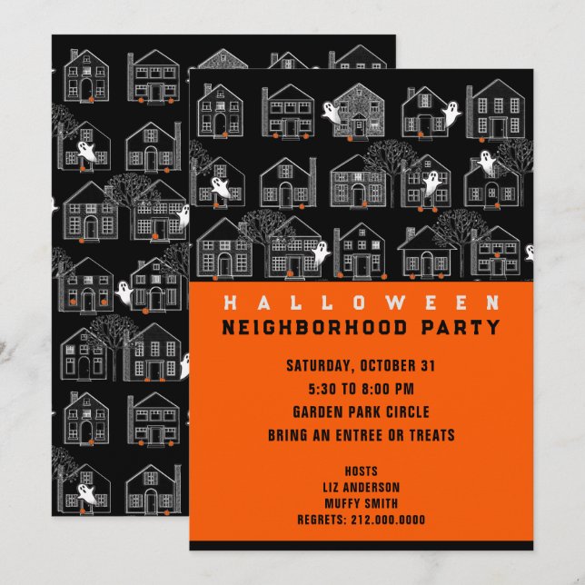 Invitation à une fête d'Halloween de quartier (Devant / Derrière)