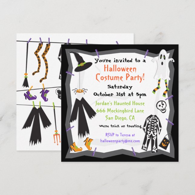 Invitation à une fête d'Halloween déguisée (Devant / Derrière)