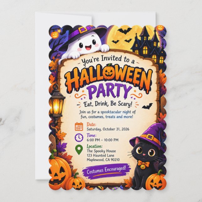 Invitation à une fête d'Halloween – Effrayant et C (Devant)