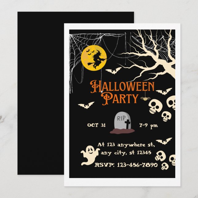 Invitation à une fête d'Halloween effrayante (Devant / Derrière)