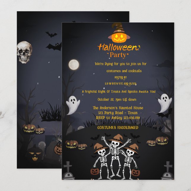 Invitation à une fête d'Halloween effrayante (Devant / Derrière)