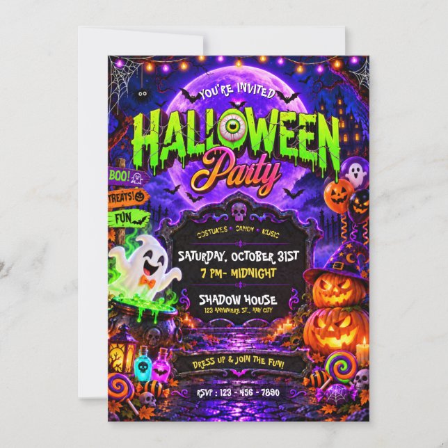 Invitation à une fête d'Halloween effrayante (Devant)