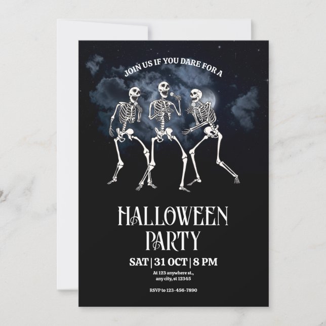 Invitation à une fête d'Halloween, fête de squelet (Devant)