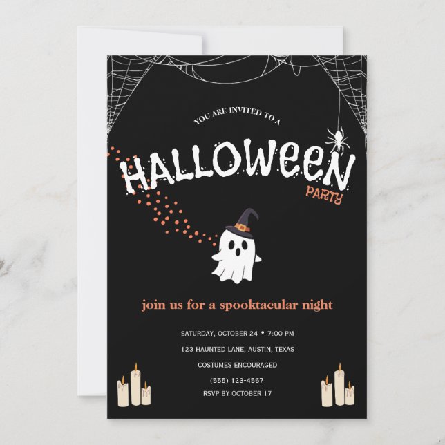Invitation à une fête d'Halloween | Gentil Fantôme (Devant)