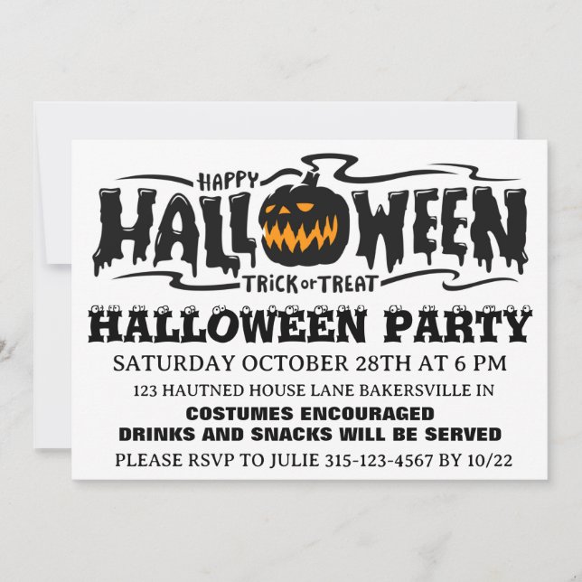 Invitation à une fête d'Halloween heureuse  (Devant)