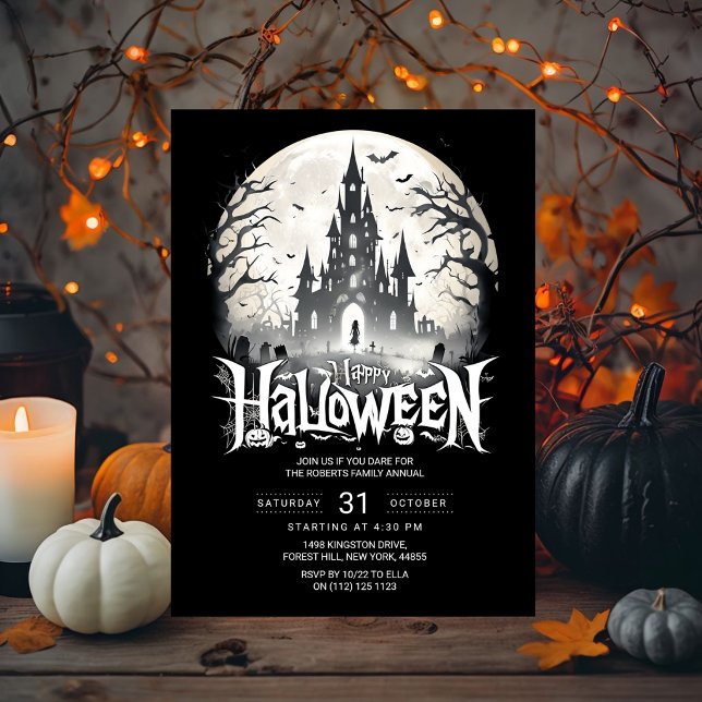 Invitation à une fête d'Halloween joyeuse | Châtea (Créateur téléchargé)