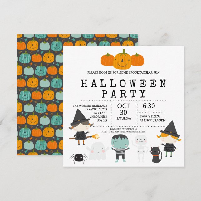 Invitation à une fête d'Halloween moderne, mignonn (Devant / Derrière)