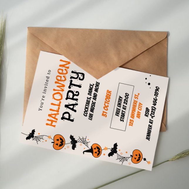 Invitation à une fête d'Halloween Orange Noir Enjo (Créateur téléchargé)