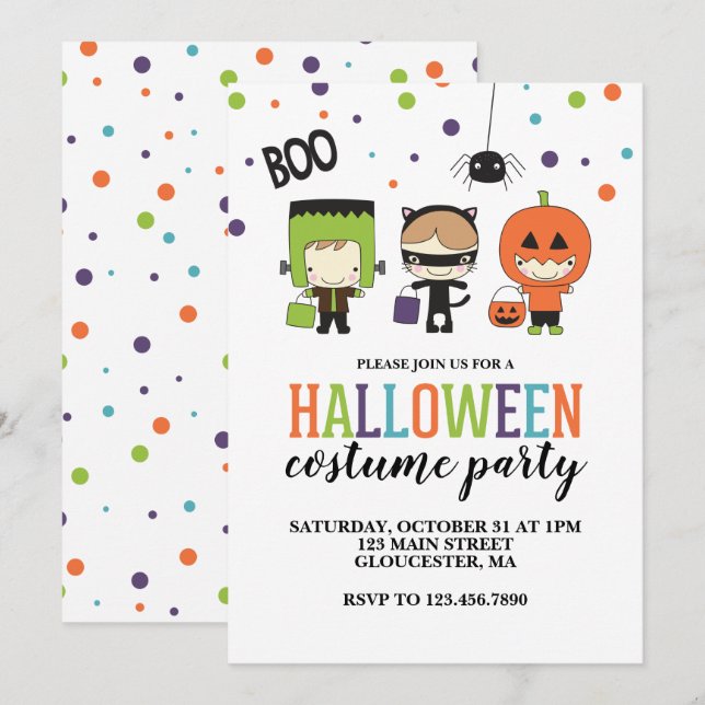 Invitation à une fête d'Halloween pour enfants en  (Devant / Derrière)