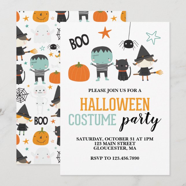 Invitation à une fête d'Halloween pour enfants en  (Devant / Derrière)