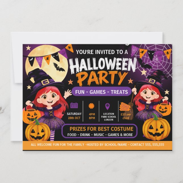 Invitation à une fête d'Halloween pour enfants | M (Devant)