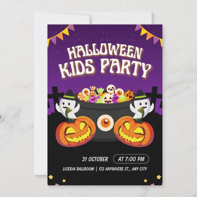 Invitation à une fête d'Halloween pour enfants vio (Devant)