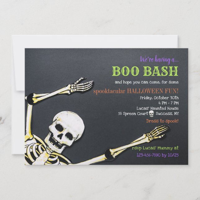 Invitation à une fête d'Halloween squelette (Devant)