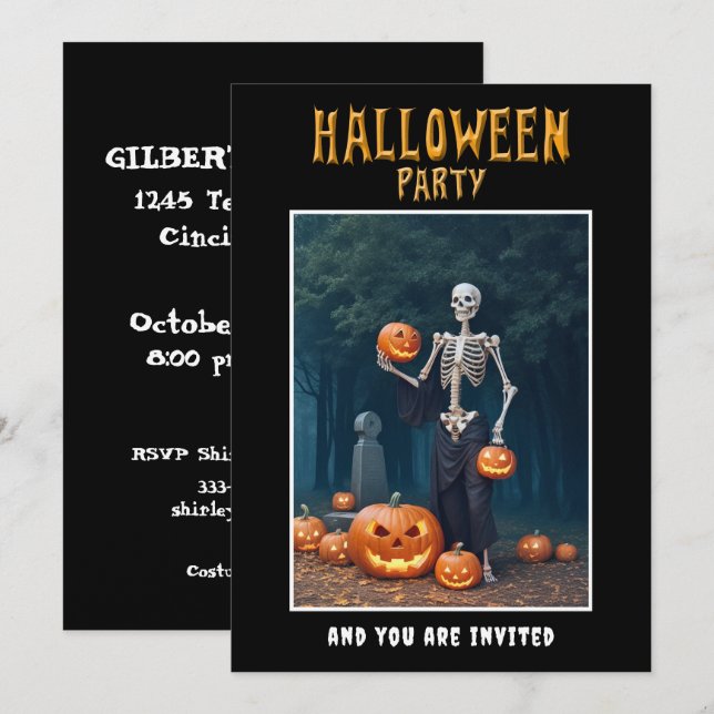 Invitation à une fête d'Halloween Squelette parmi  (Devant / Derrière)