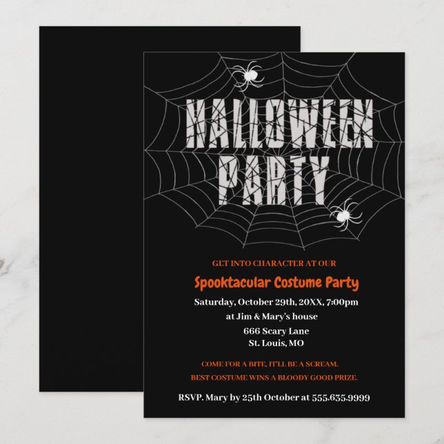 Invitation à une fête d'Halloween Toile d'araignée (Devant / Derrière)