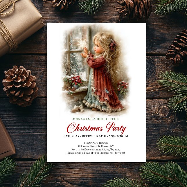 Invitation à une fête d'hiver Fille mignonne Scène (Winter Party Invitation Cute Girl Winter Scene Art)