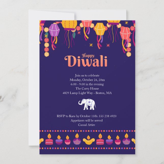 Invitation à une fête Diwali heureuse (Devant)
