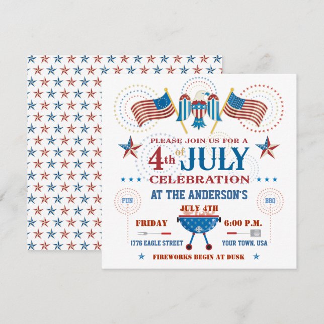 Invitation à une fête du 4 juillet (Devant / Derrière)