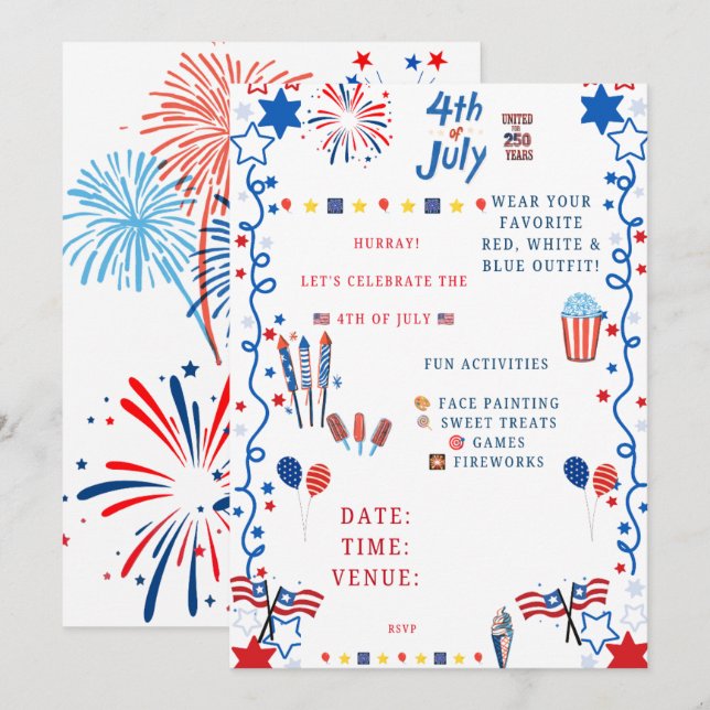 Invitation à une fête du 4 juillet – Rouge patriot (Devant / Derrière)