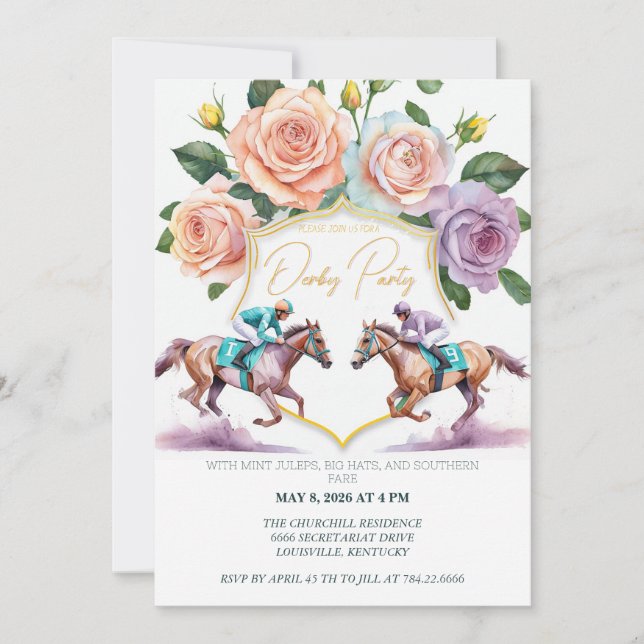 Invitation à une fête du Kentucky Derby Aquarelle  (Devant)