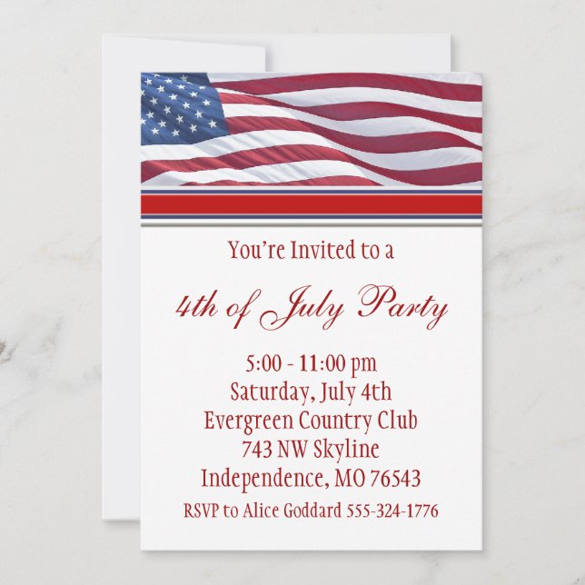 Invitation à une fête du quatre juillet ou de camp (Devant)