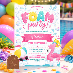Invitation à une fête en mousse rose pour fille