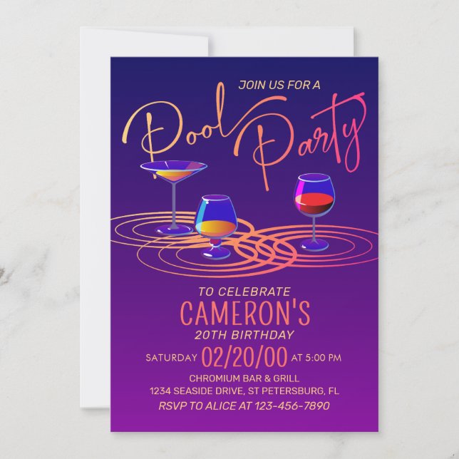 Invitation à une fête en piscine pour adultes (Devant)